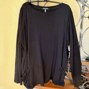 Eileen Fisher Black Sweatshirt Top with cute pocket detail at hem